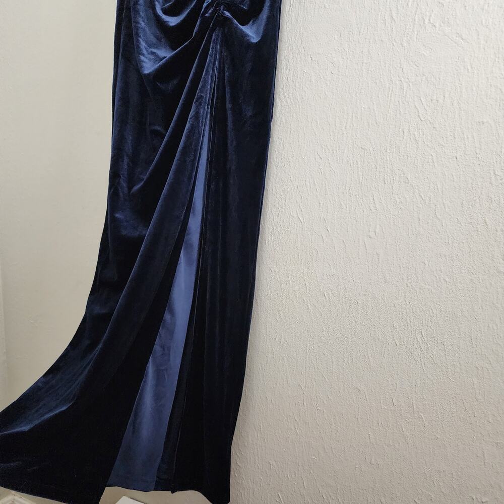 NWT Lulus Alluring Image Navy Blue Ruched Velvet Mock Neck Maxi Dress S - Picture 8 of 15